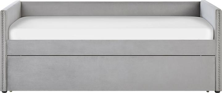 Actual product image Beliani Daybed extendable velvet fabric light grey slatted frame 90 x 200 cm TROYES (90 x 200 cm)