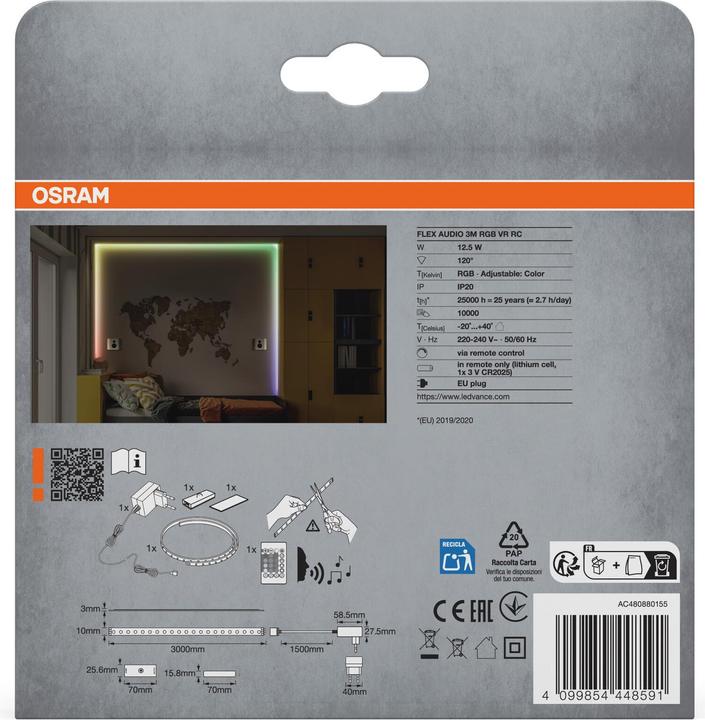 Actual product image Osram Flex Audio Voice Receiver 3M RGB Remote Control (Blue, Green, Red, RGB, 300 cm, Indoor)