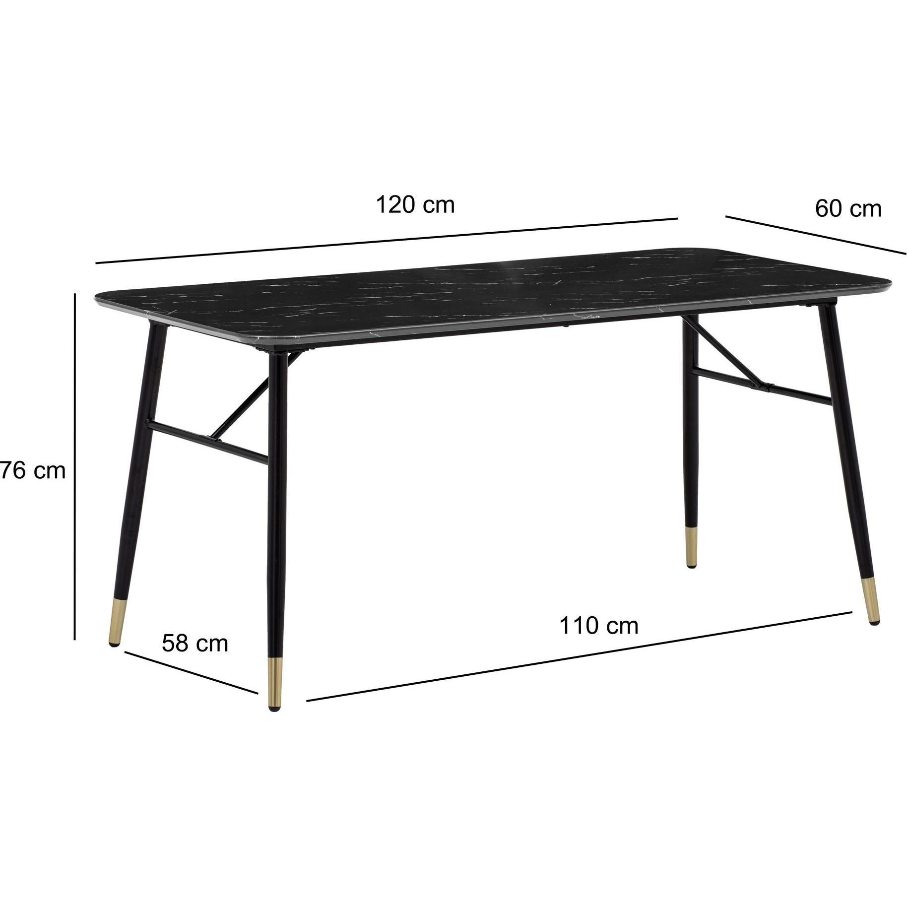 Thumbnail - FineBuy, Esstisch, Esszimmertisch Esstisch 120 cm Marmor Optik Schwarz Klein Küchentisch (120 x 60 x 76 cm)