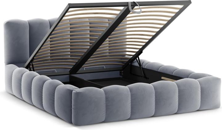 Actual product image Micadoni Velvet Storage Bed With Headboard, "Lupine", Grey, 226x186x95 Made in Europe (160 x 200 cm)