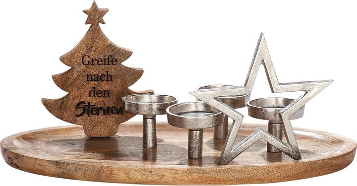 Gilde Wooden tray candle h. Christmas tree 21357