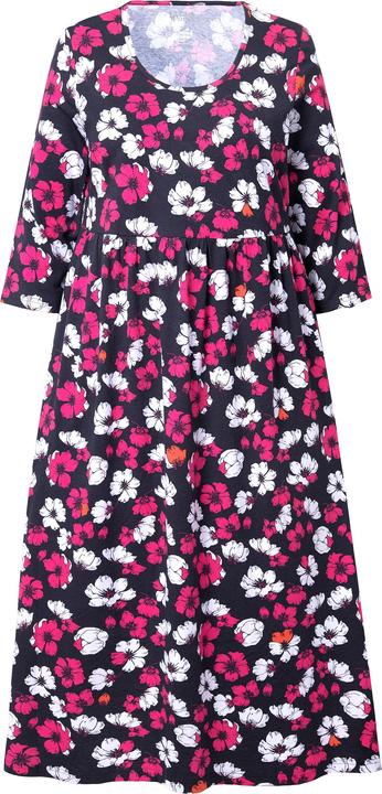 Immagine prodotto Ulla Popken Abito dal taglio svasato in jersey con fiori, tasche, scollo a girocollo e maniche a 3/4 (46, 48)