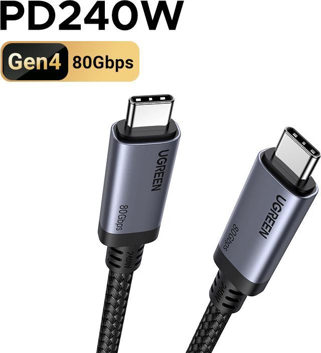 Image du produit Ugreen - Data Cable L706 (65383) - USB-C to USB-C, 80Gbps, 240W, 1m - Black (1 m, USB 4.0, 240 W)