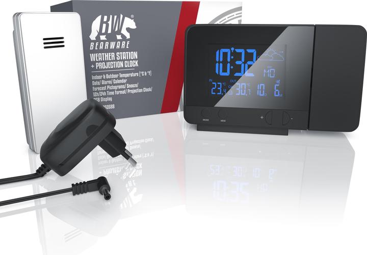 Produktbild Bearware Wetterstation mit Aussensensor, Funkwetterstation, Projektionsanzeige DCF-Funkuhr, Wettervorhersage