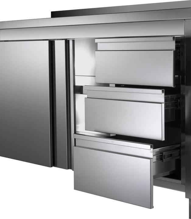 Image du produit Gastro Hero Armoire de travail ECO en inox avec porte coulissante et tiroirs avec rebord