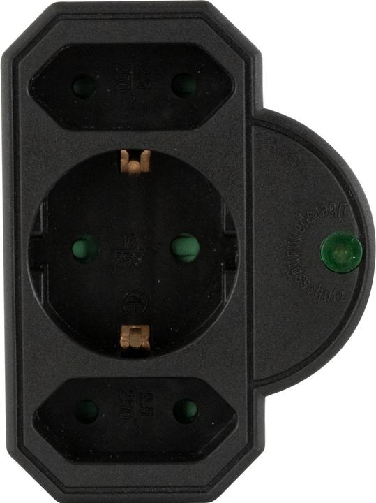 Image du produit REV Steckdosenadapter 3-fach mit Überspannungsschutz, schwarz (CEE 7/16, CEE 7/3, 3 x)