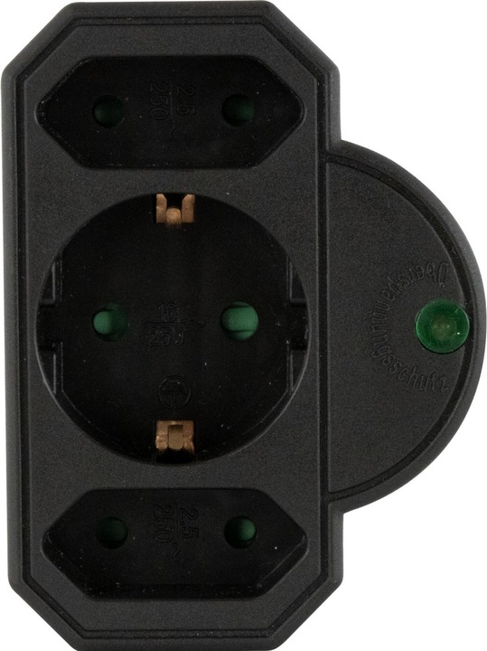 Actual product image REV Steckdosenadapter 3-fach mit Überspannungsschutz, schwarz (CEE 7/16, CEE 7/3, 3 x)