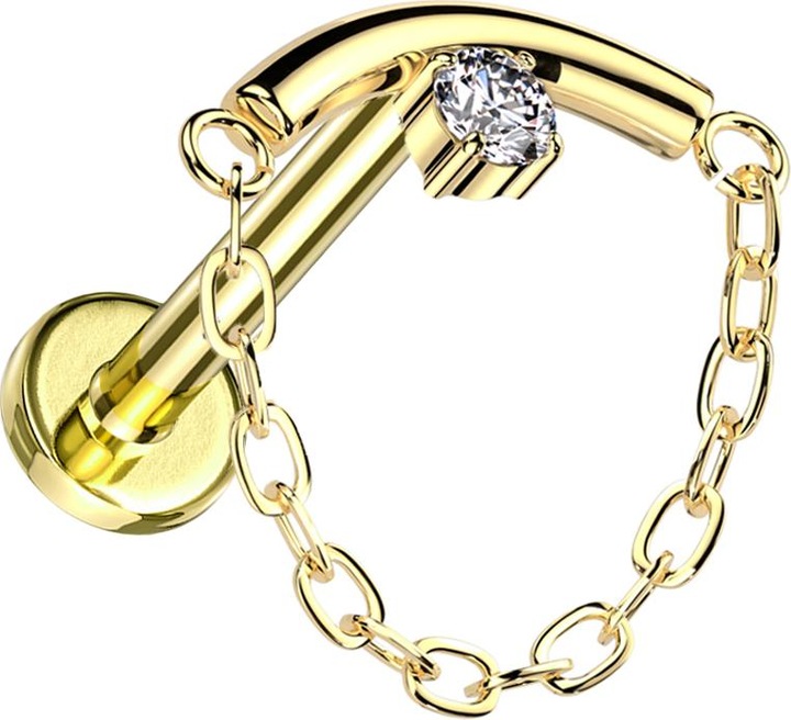 Produktbild Star Piercing Micro Labret Innengewinde vergoldet stange gebogen vergoldet Kristall silber Anhänger Kette (ohne Messing, Titan G23)