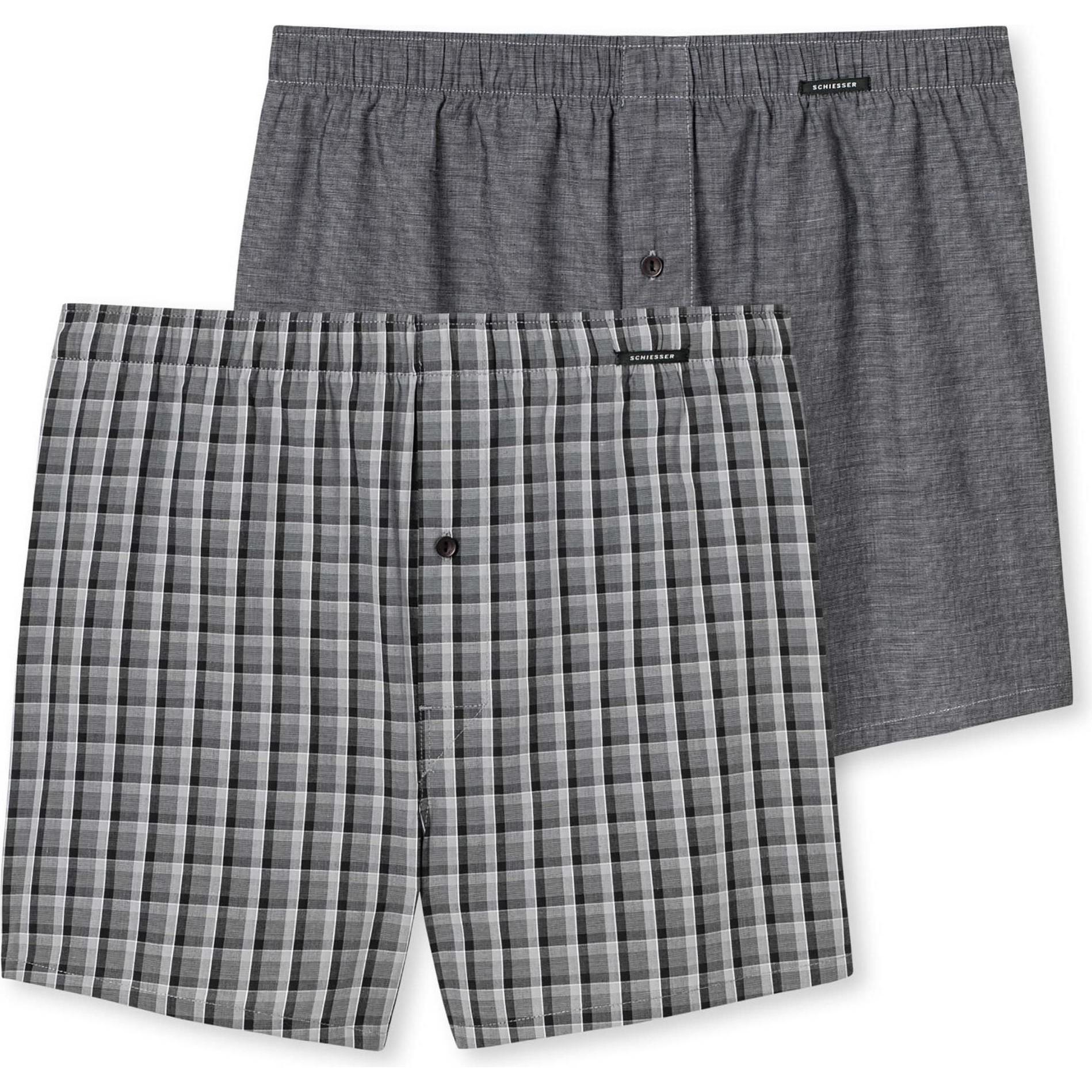 Schiesser, Herren, Unterhosen, 2er Pack Web Boxershorts, Schwarz, (XL, 2er Pack)
