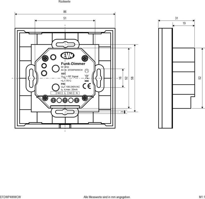 Actual product image EVN Wall panel Tunable-White 4-channel 868MHz