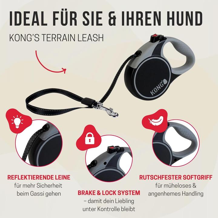 Immagine prodotto KONG Terrain Leash Rollleine mit Break & Lock, 5m (S, Cane)