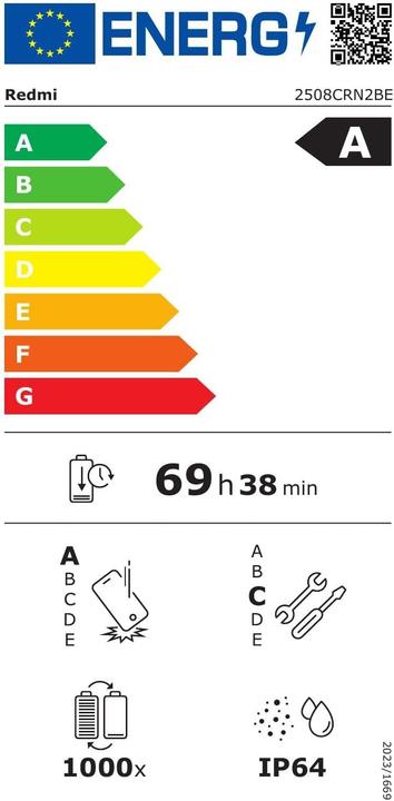 Label énergétique Xiaomi Redmi 15C (128 Go, Vert menthe, 6.71", Double SIM, 5G)