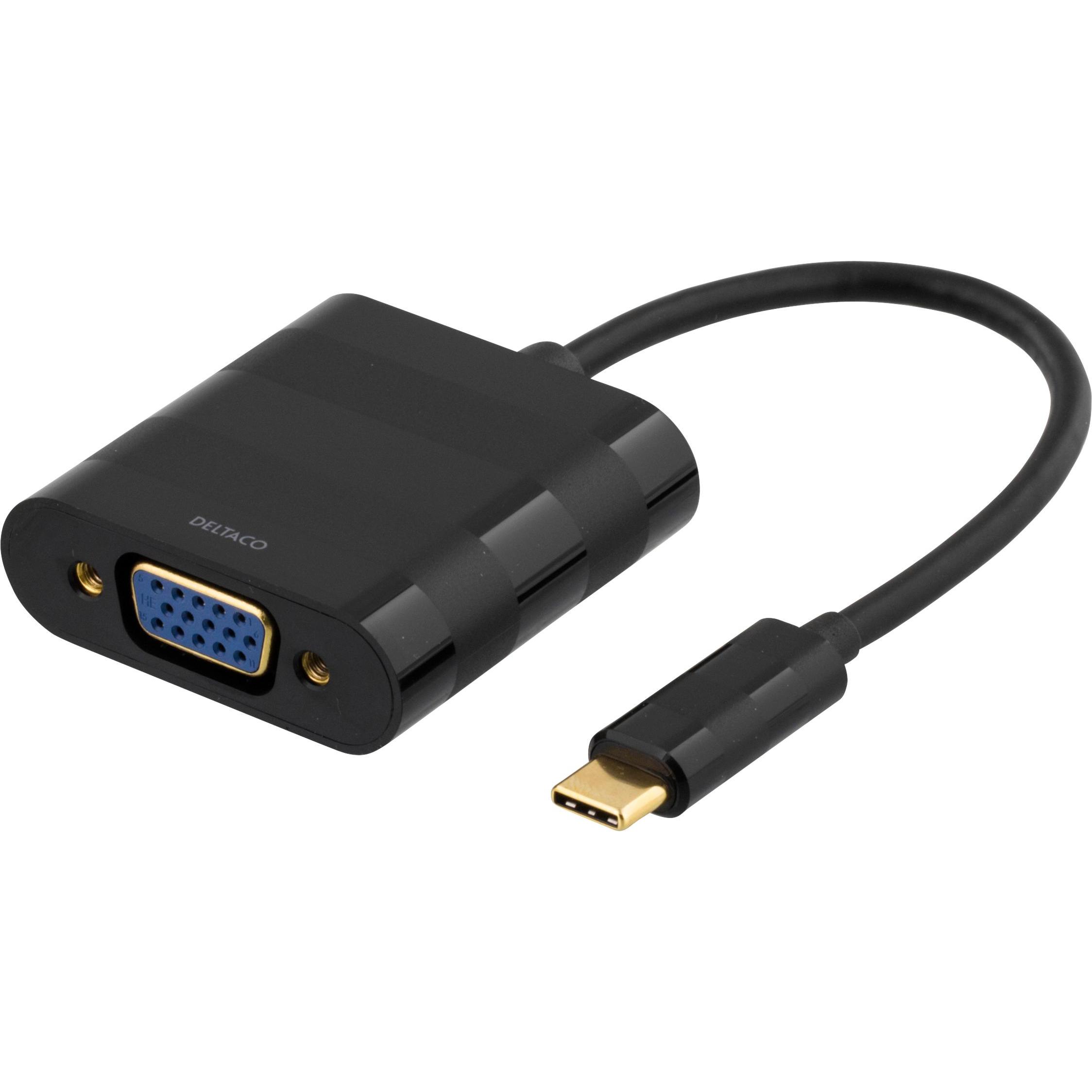 Deltaco USBC-1098 adattatore cavo video USB Type-C VGA (D-Sub) Nero (VGA, 10 cm), Adattatore dati + video, Nero