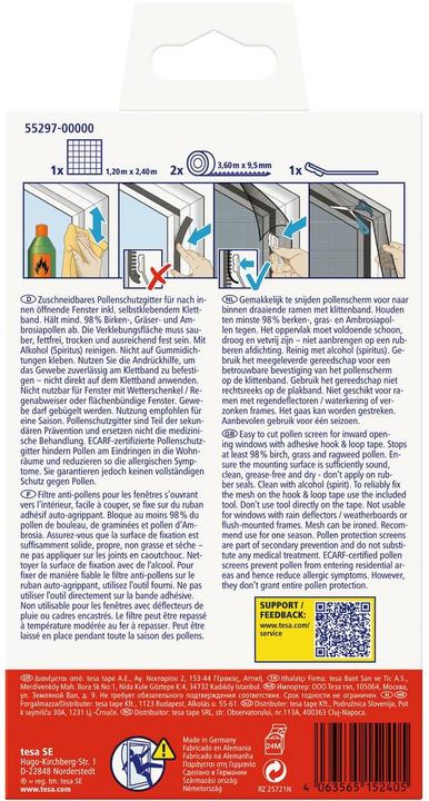 Produktbild tesa Pollenschutzgitter, für Allergiker, zuschneibar inkl. selbstklebendem Klettband (120 x 240 cm)