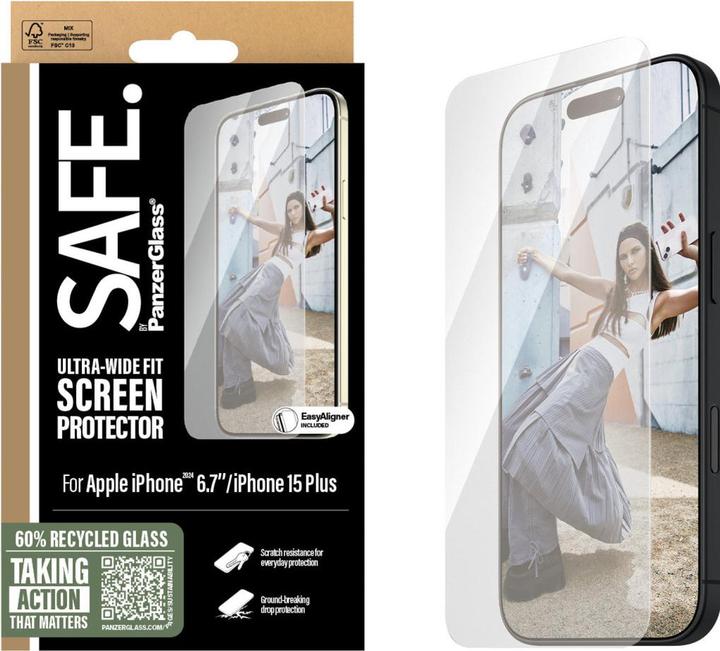 Produktbild PanzerGlass SAFE. Screen Protector iPhone '24 6.7" Ultra-Wide Fit (1 Stk., Apple iPhone 15 Plus, Apple iPhone 16 Plus)