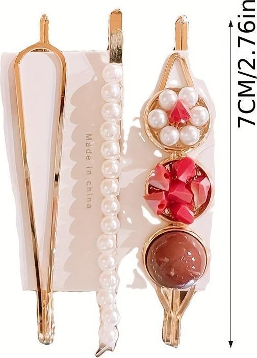 Actual product image Activity Board 3 Stück Haarspangen-Set mit Perlen und Strasssteinen, stilvolle Bügel-Bobby-Pins- Elegante (3 pcs.)