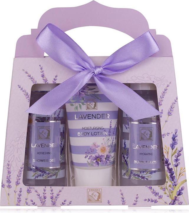 Accentra Badeset LAVENDEL in Geschenkbox, inkl. 100ml Duschgel, 50ml Bodylotion, 100ml Schaumbad, Duft: Laven (Haarpflege set, Körperpflegeset)