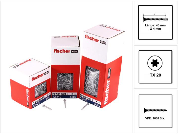 Actual product image Fischer Power-Fast II FPF II chipboard screw 4.0x40 mm 1000 pieces ( 670158 ) countersunk head with Torx (1000 Screws per piece)