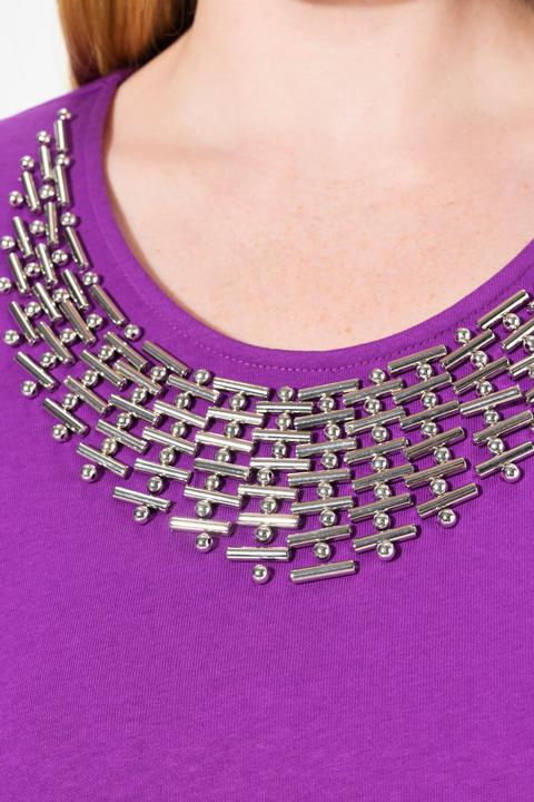 Produktbild Ulla Popken Shirt, Collier-Verzierung, Classic, Rundhals, 3/4-Arm (50, 52)