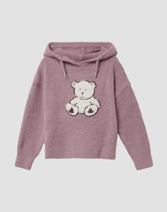 Produktbild s.Oliver Strickpullover Strickpullover aus Teddy-Plüsch mit Kapuze und Front-Applikation (98)