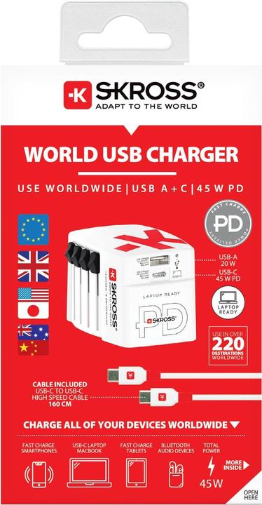 Immagine prodotto Skross 1302332 Caricabatterie da viaggio World AC45PD