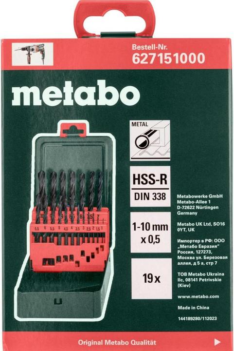 Immagine prodotto Metabo HSS-R Custodia per trapano "SP (1 mm, 1,5 mm, 10 mm, 2 mm, 2,5 mm, 3 mm, 3,5 mm, 4 mm, 4,5 mm, 5 mm, 5,5 mm, 6 mm, 6,5 mm, 7 mm, 7,5 mm, 8 mm, 8,5 mm, 9 mm, 9,5 mm)