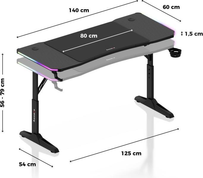 Produktbild Huzaro Biurko gamingowe Hero 3.6 RGB Black