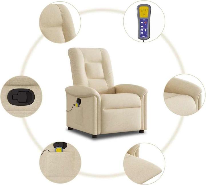 Immagine prodotto VidaXL Poltrona massaggiante in tessuto crema poltrona massaggiante TV poltrona con funzione massaggio