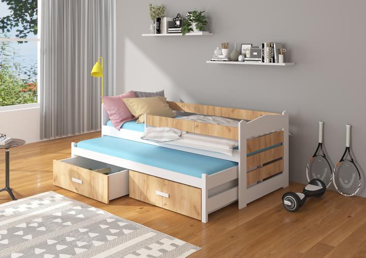 Produktbild ADRK Furniture Doppelbett mit Geländer und Matratzen TIARRO 200x90