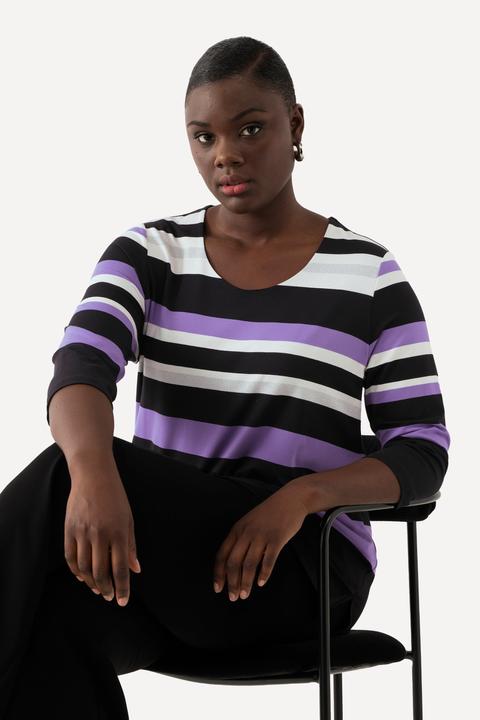 Actual product image Ulla Popken Striped Stretch-Fit 3/4 Sleeve Tee (42, 44)