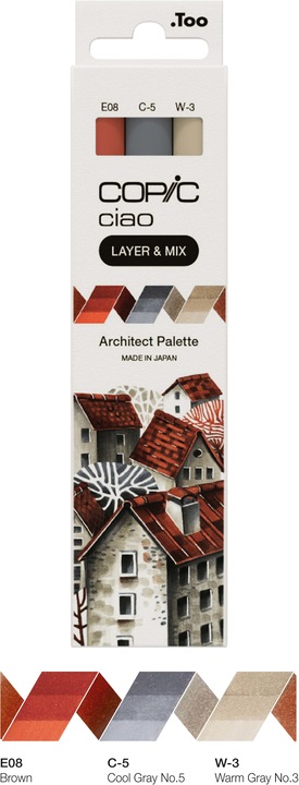 Actual product image Copic CIAO - Brand (E-08 Brown, W-3 Warm Gray No. 3, C-5 Cool Gray No. 5, 6 mm, 3 x)