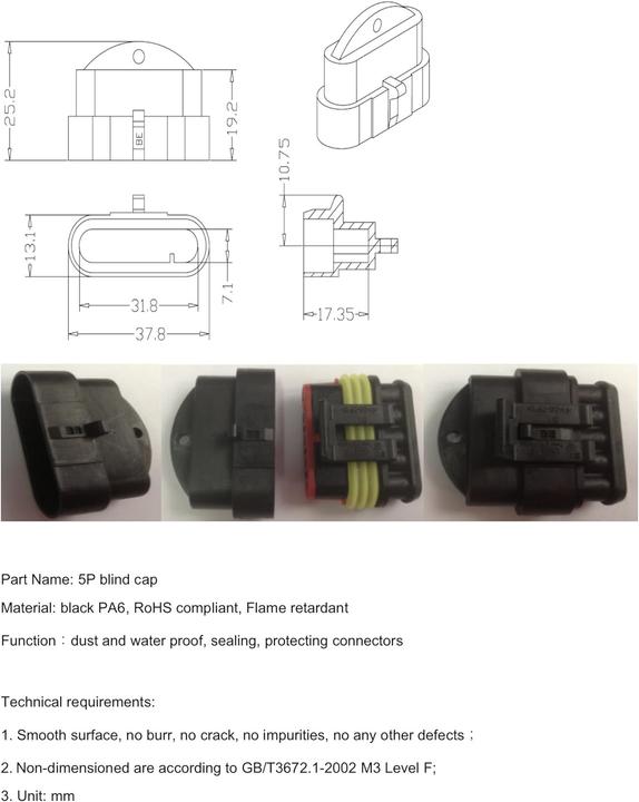 Actual product image Kalitec 100 pieces KALI-0095 Superseal waterproof dummy plug 5-pin dummy cap with closed chamber