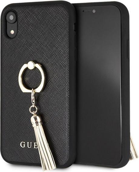 Actual product image Guess iPhone XR GUHCI61RSSABK black hard case Saffiano with ring stand (Apple iPhone XR)