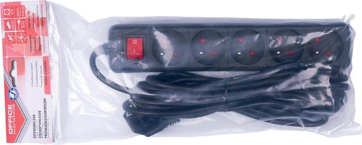 Image du produit Office Products Bâti de prises, 5 prises, 3m, interrupteur, noir (5x, CEE 7/4, 3 m)