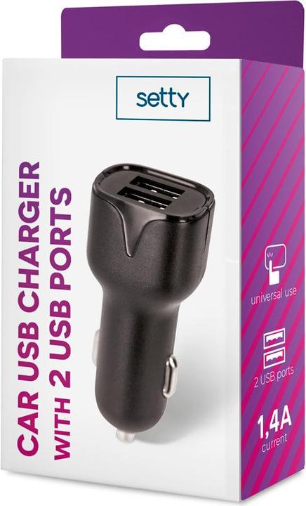 Image du produit Setty chargeur de voiture 2x USB 1,4A noir