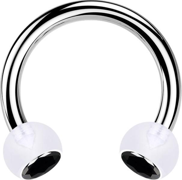Produktbild Star Piercing Micro Circular Barbell silber mit zwei Kugeln transparent Kristall schwarz (ohne Messing, Chirurgenstahl 316L, Kunststoff)
