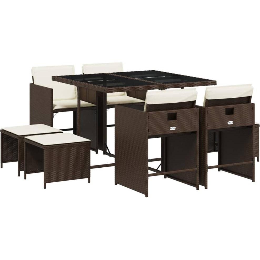 VidaXL, Gartentisch + Balkontisch, Gartenmöbel Essgruppe Gartengarnitur Sitzgruppe 9-tlg. Braun Poly Rattan (110 cm)