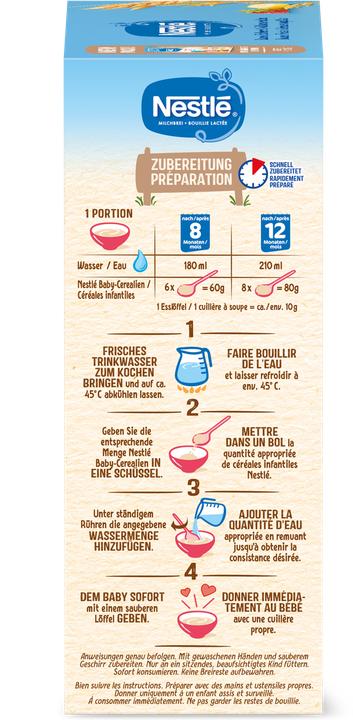 Valeurs nutritives et ingrédients Nestlé Bouillie lactée banane fraise & céréales complètes 8 mois pdr (450 g)