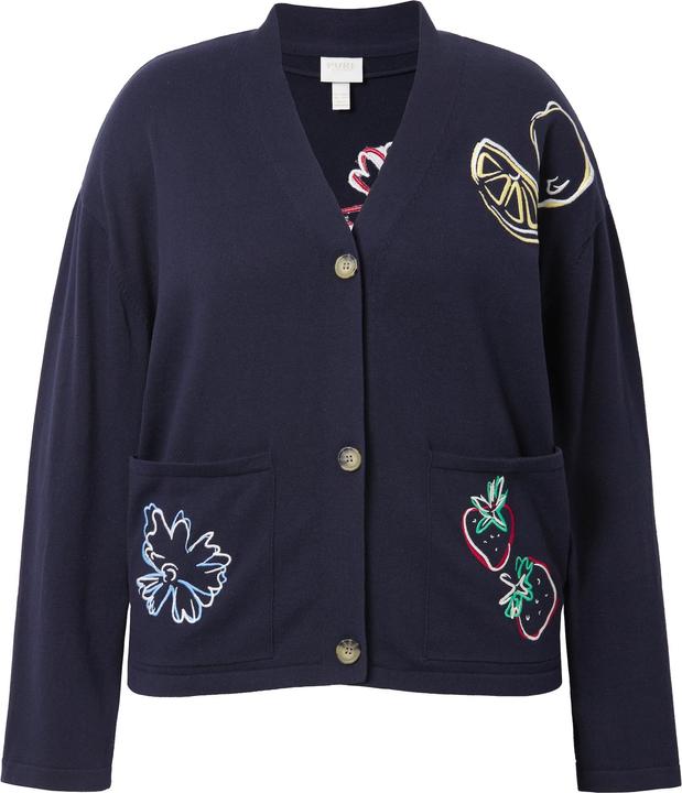 Immagine prodotto Ulla Popken cardigan, ricamo, scollo a V, manica lunga, cotone biologico (42, 44)