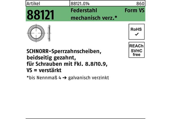 Immagine prodotto Schnorr Rondella di sicurezza R 88121 dentellata su entrambi i lati VS 22 x33 x2 acciaio per molle zincato