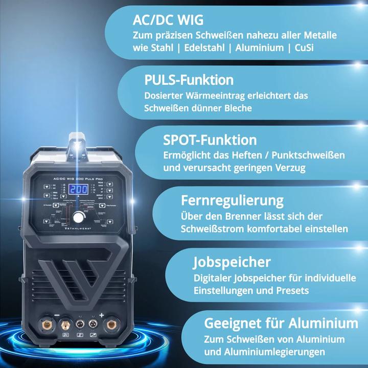 Actual product image Stahlwerk Digital welding machine AC/DC TIG 200 Pulse Pro fully equipped