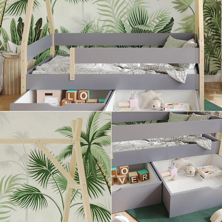 Produktbild VitaliSpa Tipi-Bett Bali, Grau, 80x160 cm mit 2 Schubladen (80 x 160 cm)