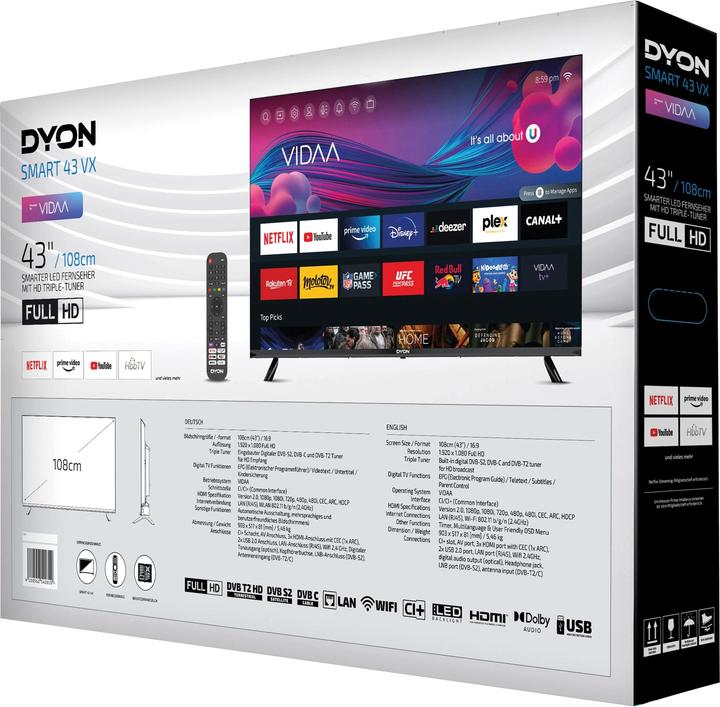 Actual product image Dyon SMART 43 VX LED TV 108cm 43 inch EEK E (A - G) DVB-S2, DVB-C, DVB-T2, CI+, Full HD, Smart TV (43", LED, Full HD)