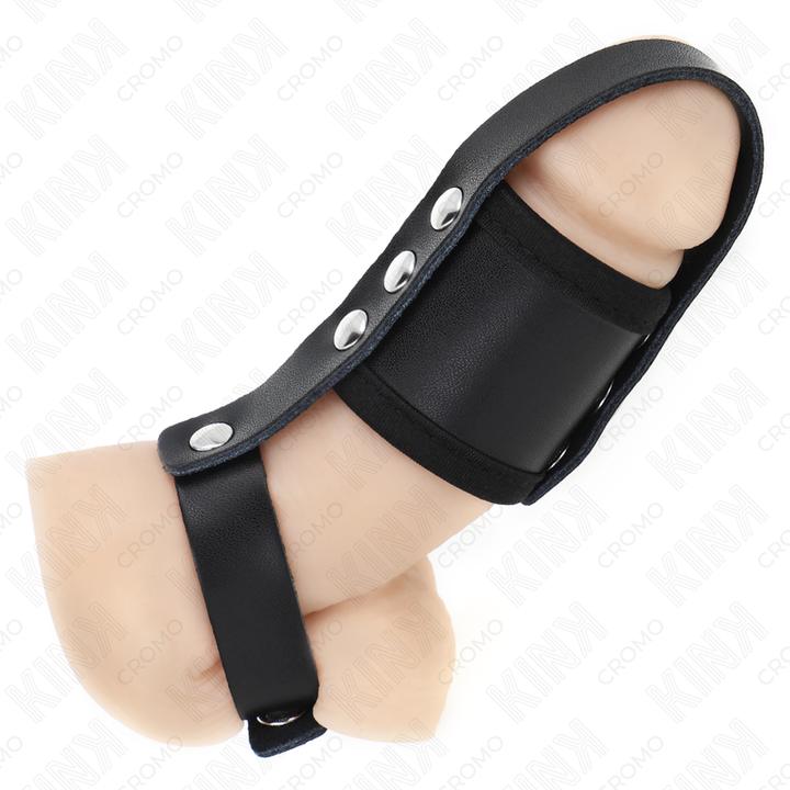 Actual product image Kink Leather Penis Ring With Adjustable Coated Squat Separator Strap