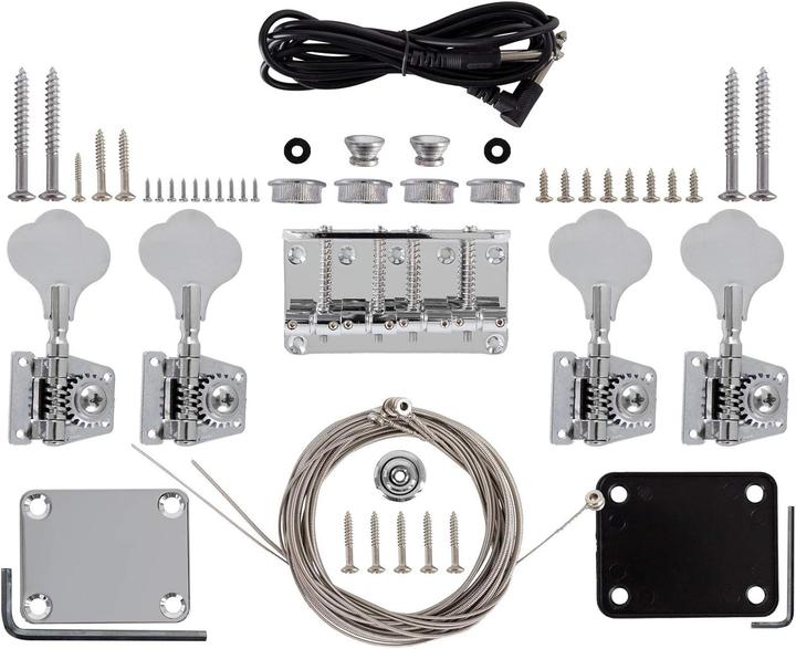 Rocktile Kit per Chitarra Basso Stile PB Fai da Te (Basse électrique, Corps : Bois de paulownia, Manche : Érable, Touche : Bois noir)