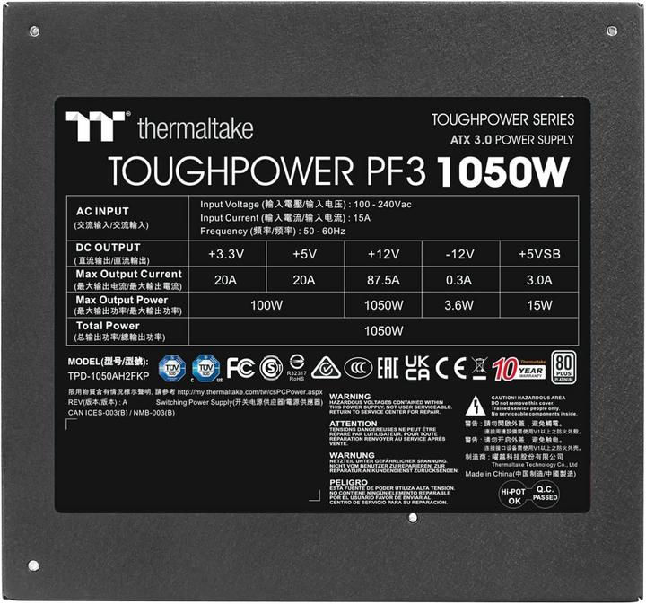 Produktbild Thermaltake ToughPower PF3 1050W Gen 5 Netzteil ATX 3.0 80+ Platin PCle 5.0 (1050 W)