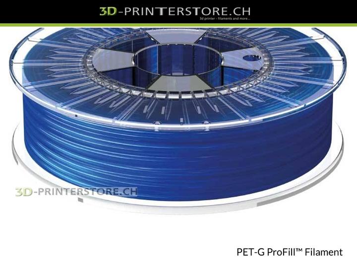 Actual product image 3d-printerstore.ch PETG ProFill blue transparent 2.85mm 0.75kg (PETG, 2.85 mm, 750 g, Blue)