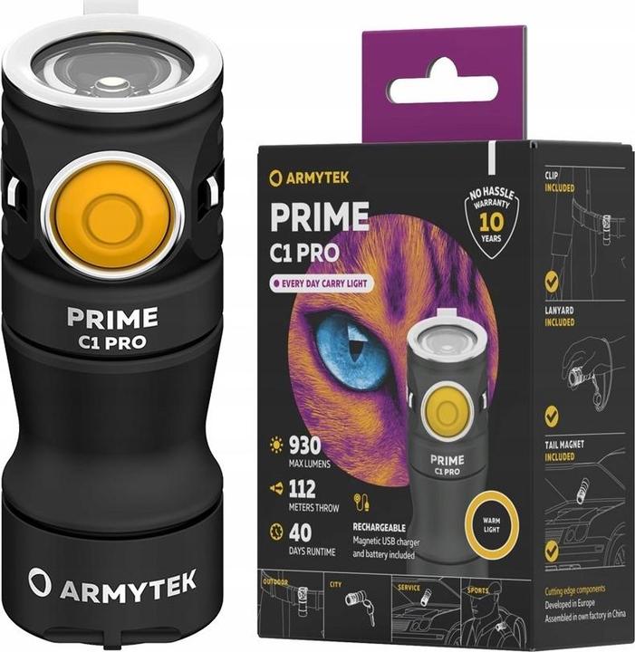Produktbild ArmyTek Prime C1 Pro Warm Mini-Taschenlampe mit Schlüsselanhänger, mit Gürtelclip akkubetrieben 1 (6.70 cm, 1000 lm)