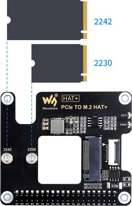 Actual product image WaveShare PCIe to M.2 HAT SSD adapter for Raspberry Pi 5
