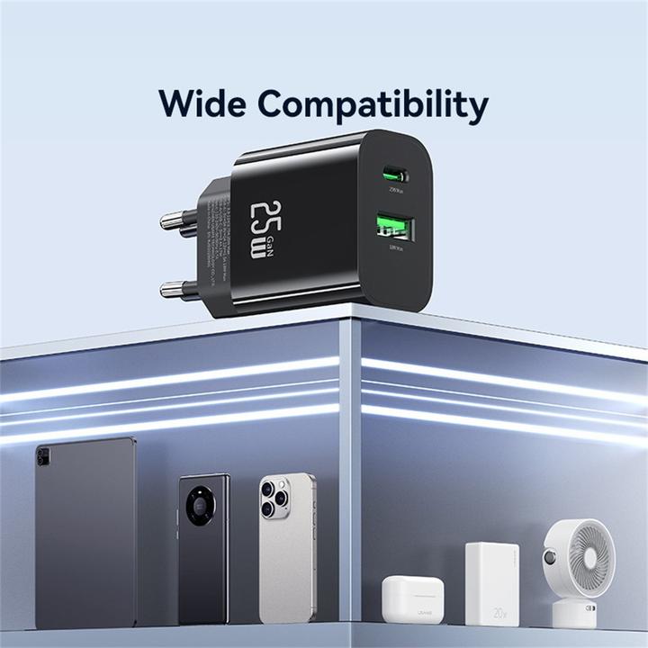 Actual product image Usams Wall Charger CC315 T65 25W 1xUSB-C 1xUSB-A Fast Charging black (25 W, 2 ports)